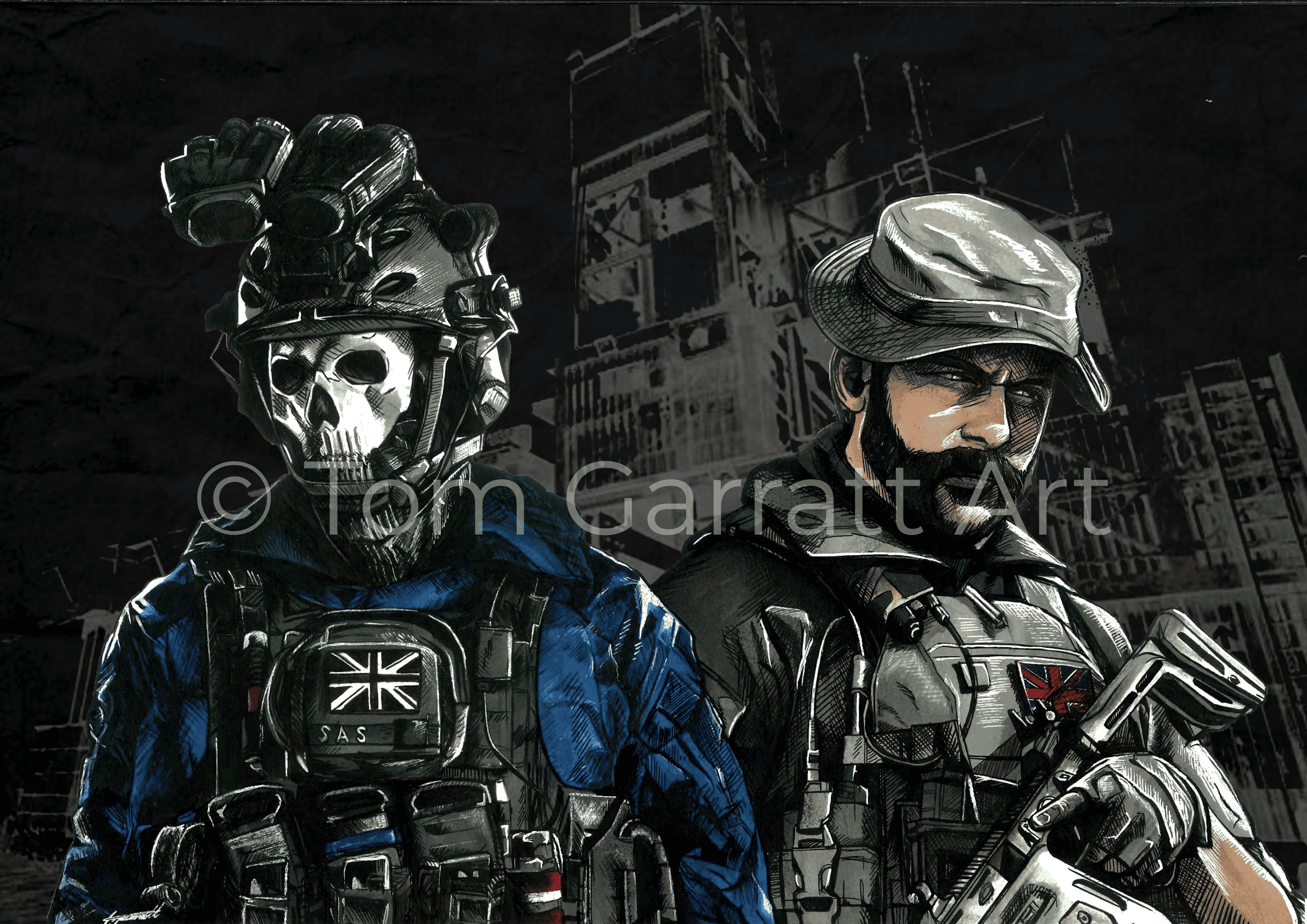 CAPTAIN PRICE & GHOST COD - Pen Art Print